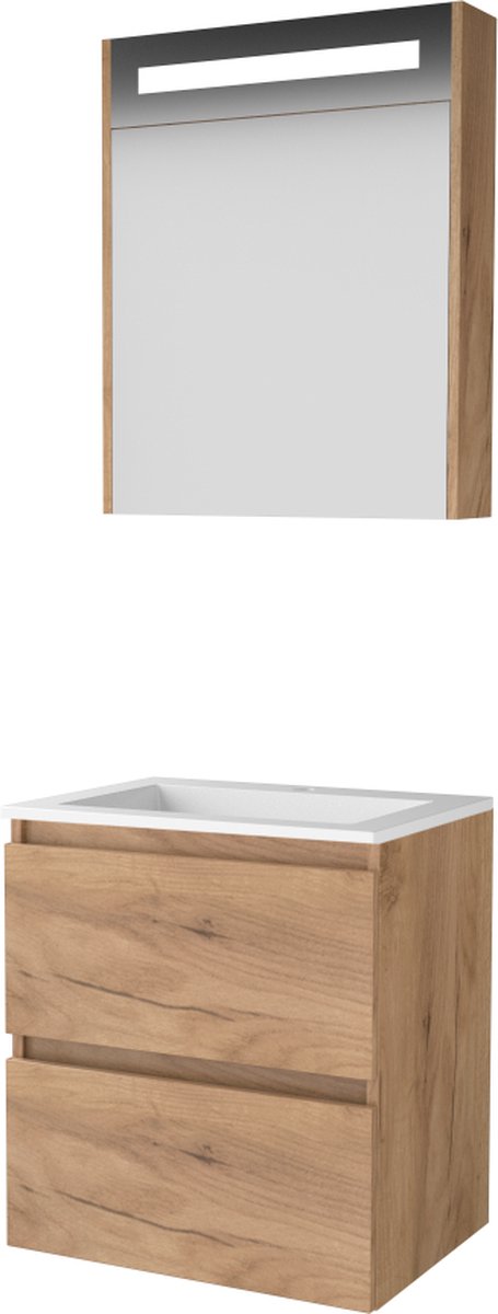 Basic Premium 46 badmeubelset met spiegelkast met geïntegreerde LED verlichting, greeploze wastafelonderkast met 2 lades en acryl wastafel met 1
