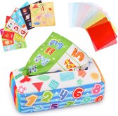 Viva Baby Tissue Box Speelgoed Sensorische Tissue Box, met 6 leuke grafische thema's en 15 sjaals, sensorische tissuedoos speelgoed voor peuters zuigelingen