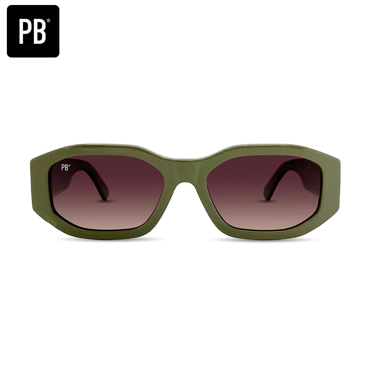 PB Sunglasses - Yves Olive - Zonnebril heren en dames - Gepolariseerd - Olijfgroen - Stevig frame van acetaat - Rechthoekige zonnebril