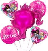 Barbie ballonnenpakket 5 st - Roze - Hoofd - Hart - Feest - Prinses - Verjaardag - Meisje - Kroon - Bride to be
