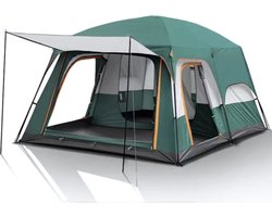 Camping tent voor 4 personen met 2 slaapcabines | Groen | waterdicht | Familietent | Festivaltent | Kampeertent