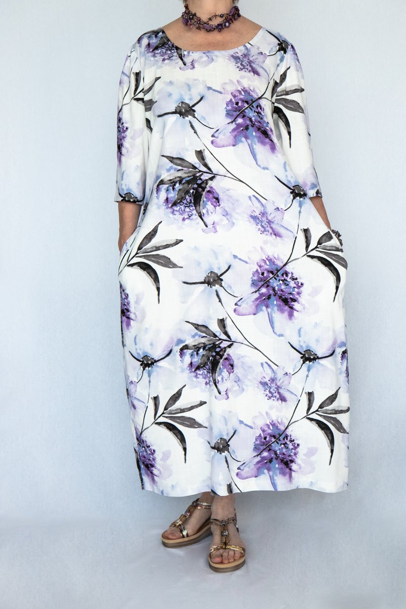 Paars gebloemde bohemian jurk M/38
