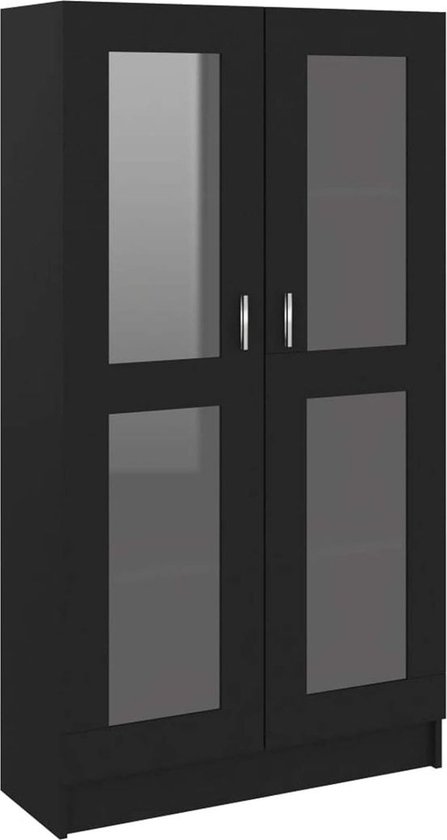Vitrinekast met Glas - Vitrinekasten Woonkamer - 90x35x160cm - Zwart