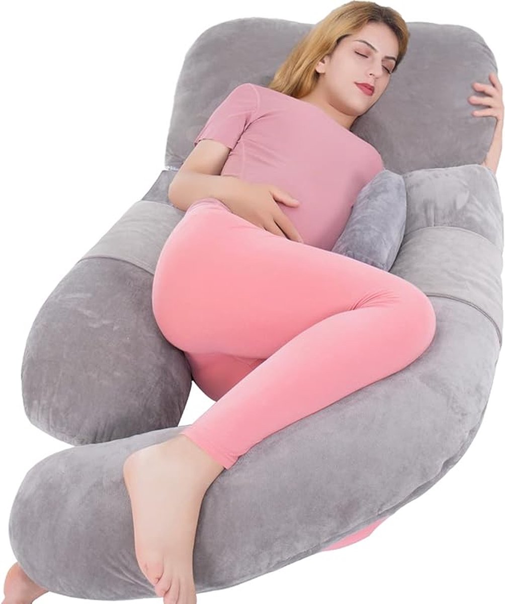 Goedkoopste U-Vormig Lichaamskussen, 152 cm, Grijs, Afneembare Hoes, Apart Ondersteuning Kussen - Ideaal voor Borstvoeding, Zwangerschap en Materniteit