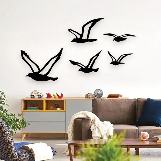 Geometrische Wanddecoratie - wandecoratie woonkamer - 5 stuks Vogels - Dieren - Hout - Wall Art - Muurdecoratie - Woonkamer Natuurlijk - Wanddecoratie Industrieel - Cadeau Idee