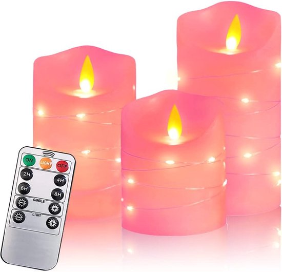 Bougies LED avec flamme mobile - Set de 5 - Avec télécommande - Fonctionne sur piles - Bougies chauffe-plat - Minuterie - Bougies chauffe-plat - Warmwit - Rose