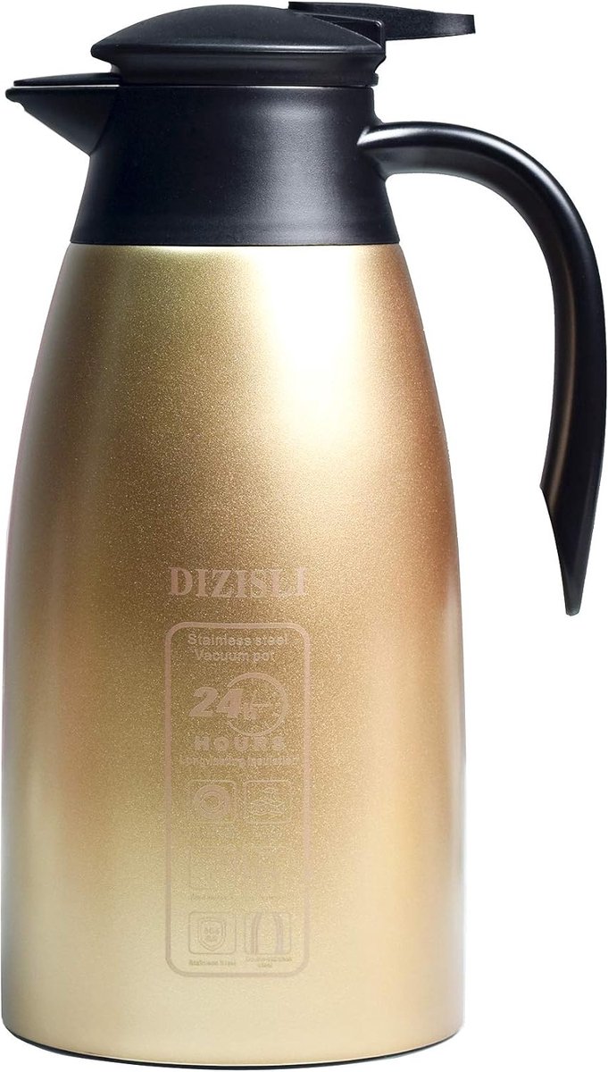 Thermoskan koffiekan kouddrankketel huishoudelijke waterkanfles geïsoleerd dubbelwandig vacuüm-waterkoker goud 2 0 liter