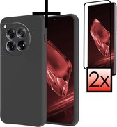 Hoes Geschikt voor OnePlus 12 Hoesje Cover Siliconen Back Case Hoes Met 2x Screenprotector - Zwart
