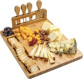Stellar Bamboe kaasplank met kaasmessenset | 35 x 28 cm | serveerplaat van hout voor kaas en hapjes | Serveerplank van hout | Kaasplaat of Snijplank | Keukenplank | Kaasbord | Charcuterie board | Cadeau-idee