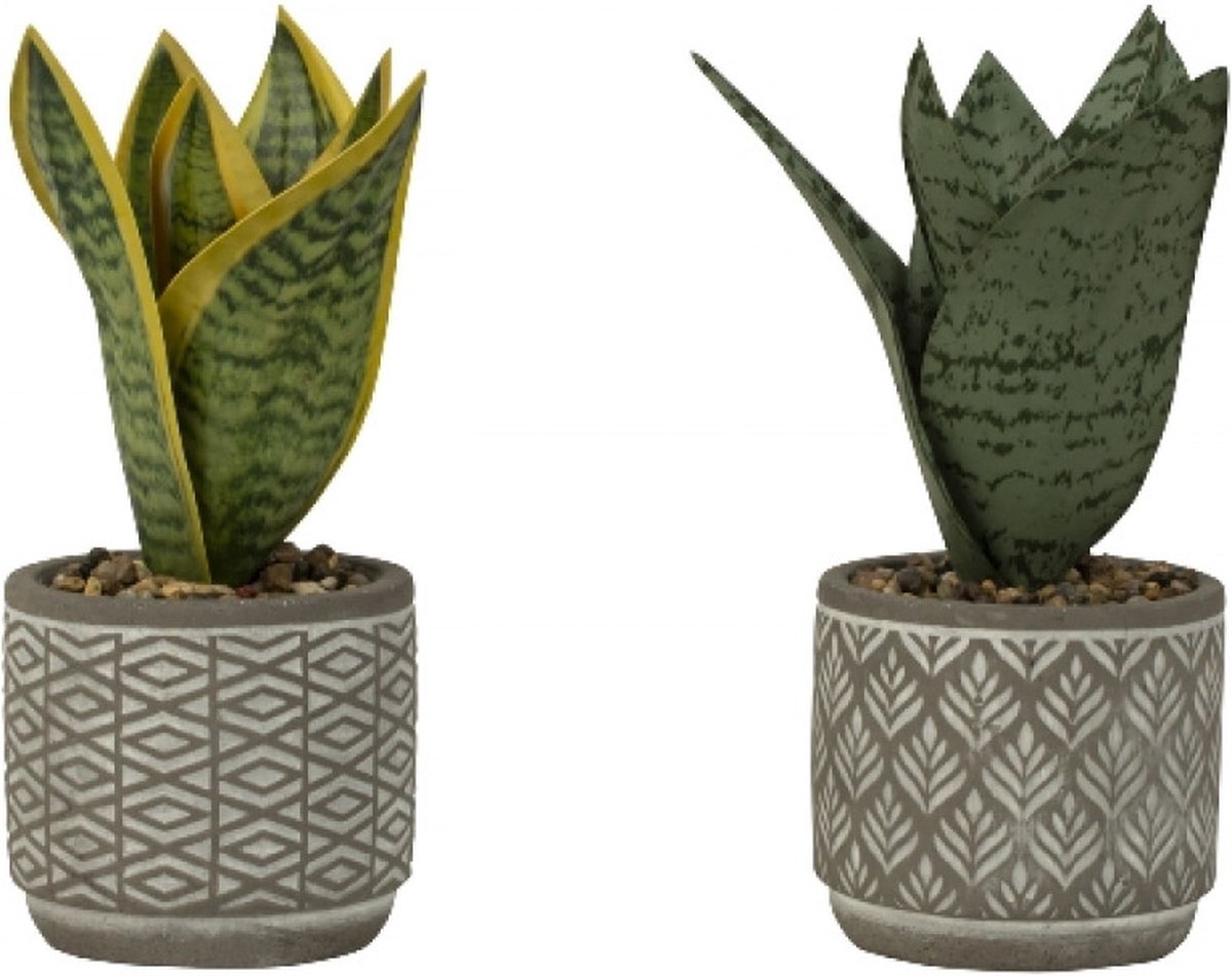 Groene Kunstplant - Sansevieria - Met Pot - 19 cm - Assortiment