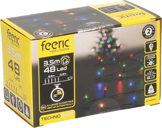 Feeric lights Kerstverlichting - gekleurd - 3,5 m- 48 led lampjes - zwart snoer - batterij