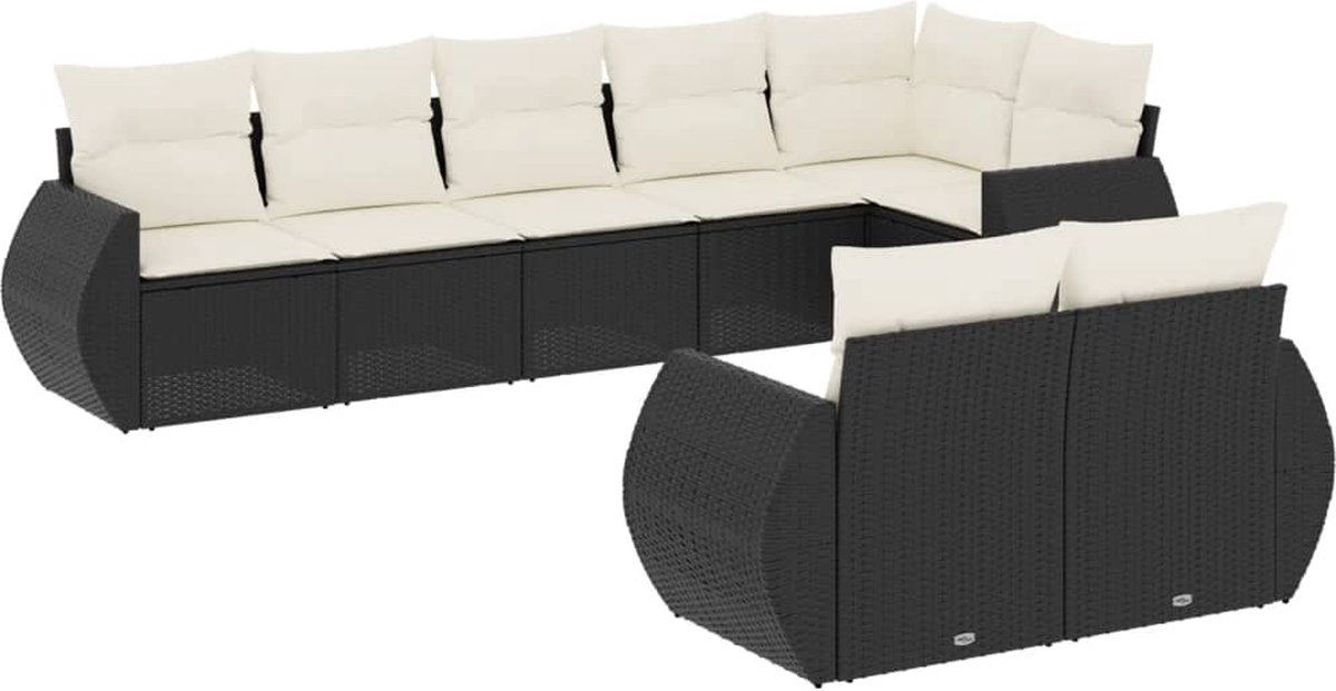 vidaXL 8-delige - Loungeset - met - kussens - poly - rattan - zwart