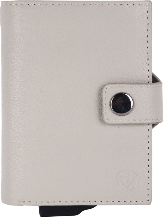 Valenta - Portefeuille porte-cartes de Luxe - Extensible - Off White cassé - 6 à 12 cartes, billets et pièces - Cuir véritable - RFID NFC - avec coffret cadeau de Luxe