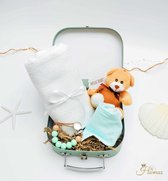 Baby Geschenk Set - 5-delig Kraamcadeau - Unisex - Hawsaz.nl kraamcadeaus - Babygeschenkset - Babydeken - Baby koffertje - Gepersonaliseerde cadeaus - Slabbetje - Baby knuffel - Genderneutraal cadeau - Speenkoord