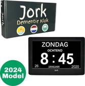 Jork - Dementieklok - Klok - Dementieklokken - Dementieklokken digitaal - Wekker - Klok met datum en dag - Alzheimer klok - Nieuwste IPS-scherm - Kalenderklok voor Dementie - Alarm voor Medicatie - 2024 Model - Nieuw - V2 - Verbeterd model - Premium