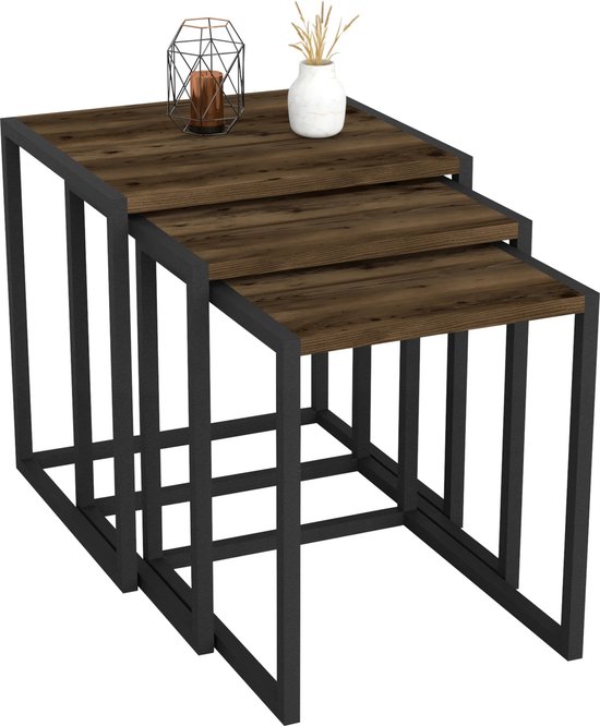 en.casa] Bijzettafel set van 3 Kyyjärvi zwart en transparant | premiumXL