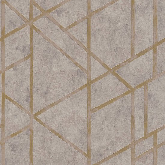 Grafisch behang Profhome 369283-GU vliesbehang licht gestructureerd met grafisch patroon glanzend goud beige grijs 5,33 m2