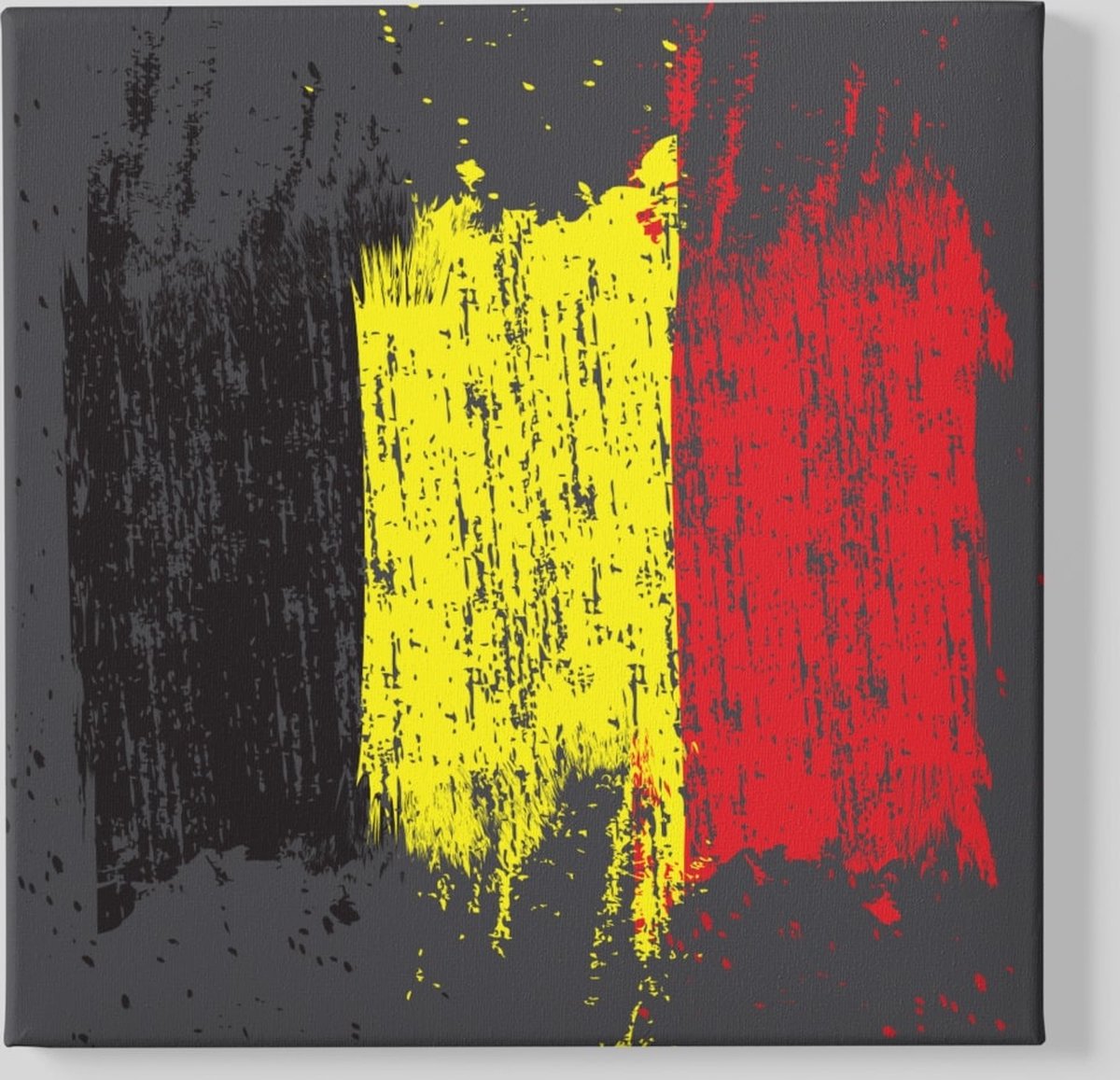 Trendex Global Canvas Schilderij - Vlag - Belgium - Wanddecoratie - 100x100 cm Zwart