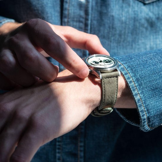 Bracelet de montre en cuir nubuck gris olive