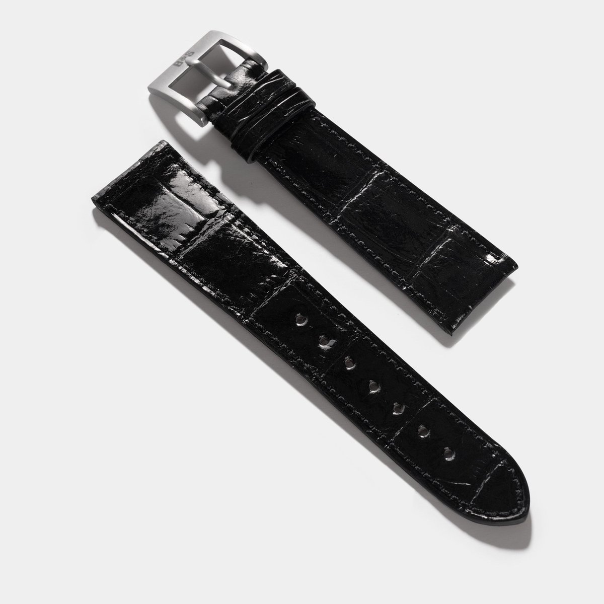 BS Leren Horlogeband Luxury - Premium Alligator Brilliant Zwart - 20mm