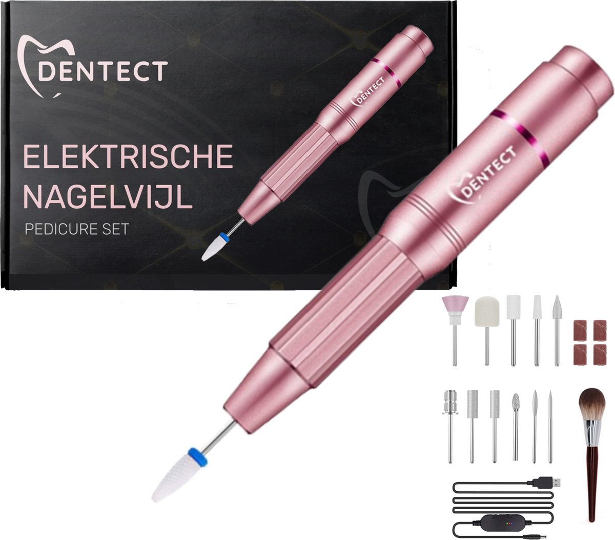 Dentect Elektrische Nagelvijl Roze Nagelfrees Met Bitjes Extra Opzetstukjes Manicure Set Pedicureapparaat
