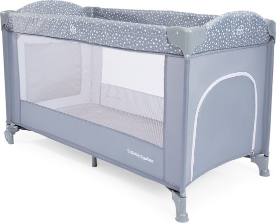 RICOKIDS Reisbed peuterbed, draagbaar, box, 125 x 65 x 78 cm, 15 kg belastbaarheid, opvouwbaar, twee wielen met remmen, afneembare zijingang, matras, tas, grijs