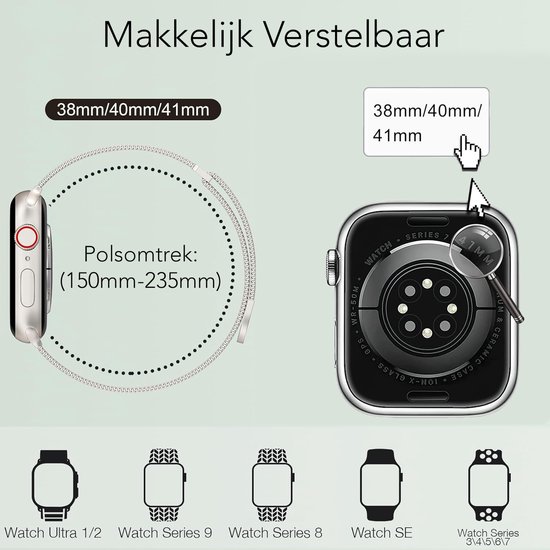 Podec Smartwatch Bracelet magnétique en acier inoxydable Starlight - Convient pour Apple Watch - Bracelet adapté pour iWatch 41/40/38 mm - Convient pour les séries 1/2/3/4/5/6/7/SE