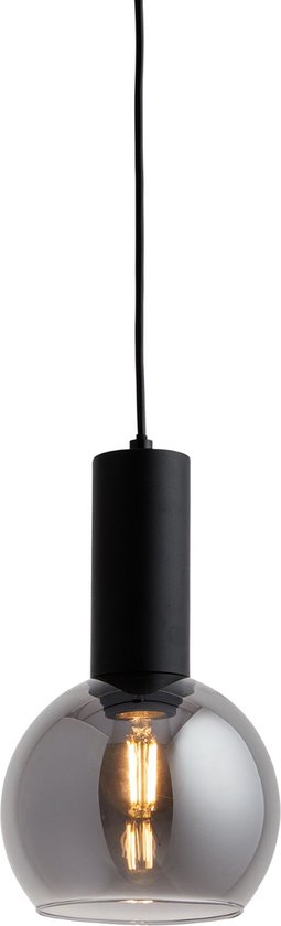 Art deco hanglamp zwart met smoke glas - Juna