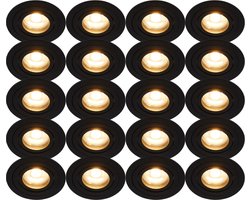 Inbouwspot zwart rond kantelbaar - Met GU10 fitting en dimbare GU10 LED lamp - 20 stuks