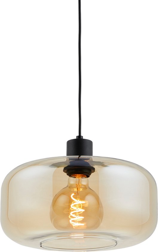 Art deco hanglamp zwart met amber glas - Velo