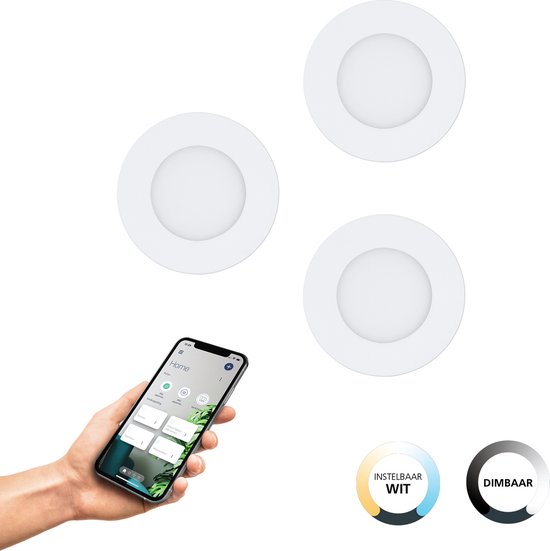 EGLO connect.z Fueva-Z Smart Inbouwlamp - Ø 8,5 cm - Wit - Set 3 spots - Instelbaar wit licht - Dimbaar - Zigbee