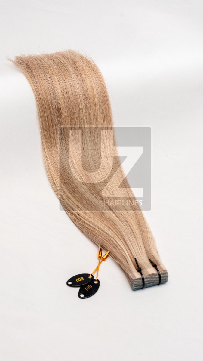 UZ Hairlines Tape Extensions Double Drawn - Kleur #16/60B - Highlights - Lengte 40 cm - Gewicht 50 gram