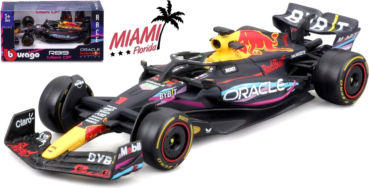 Bburago Red Bull Racing RB19 - #1 Max Verstappen - Formule 1 2023 - Winner Miami GP 2023 - schaalmodel - modelauto - schaal 1:43 - ca 11 cm — afbeelding 5