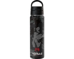 Refillz Drinkware® - (NEW) Camou Bottle Urban Grey&Black - Dubbelwandige Thermo Drinkfles 650ML - Waterfles - RVS Bidon - Click & Lock Lid Pro - 24u koud / 12u warm - Lekvrij Design - BPA Vrij
