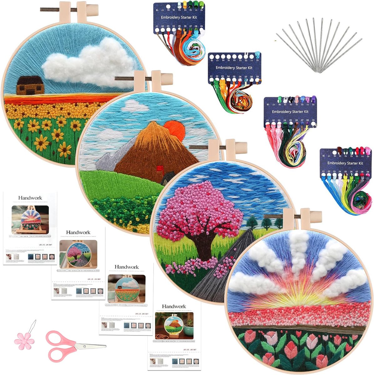 BOTC Borduurpakket Bloemen - Borduurset van 4 - Borduurpakketten voor Volwassenen - Hobby en Creatief - Borduren — afbeelding 6