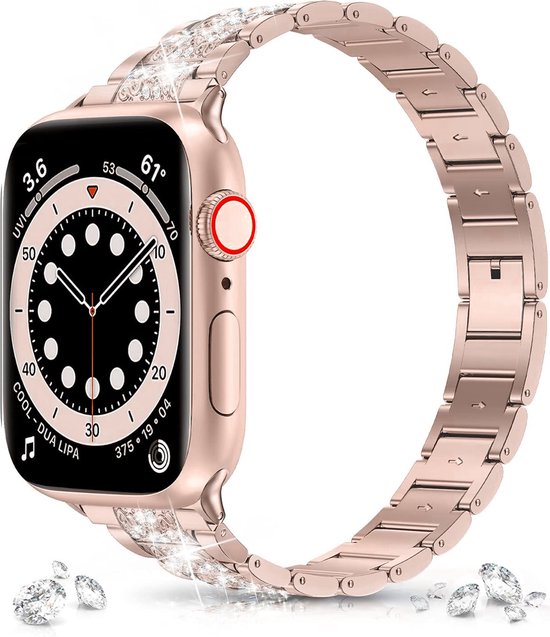 Bling Liserés compatibles avec Apple Watch Band 38 mm, 40 mm, 41 mm – Or rose – Pour séries 9/8/7/6/5/4/3/2/1/SE/SE2/ Ultra 2/1, bracelet de rechange en Diamant pour iWatch Band Radiant Bijoux Bracelet réglable en métal