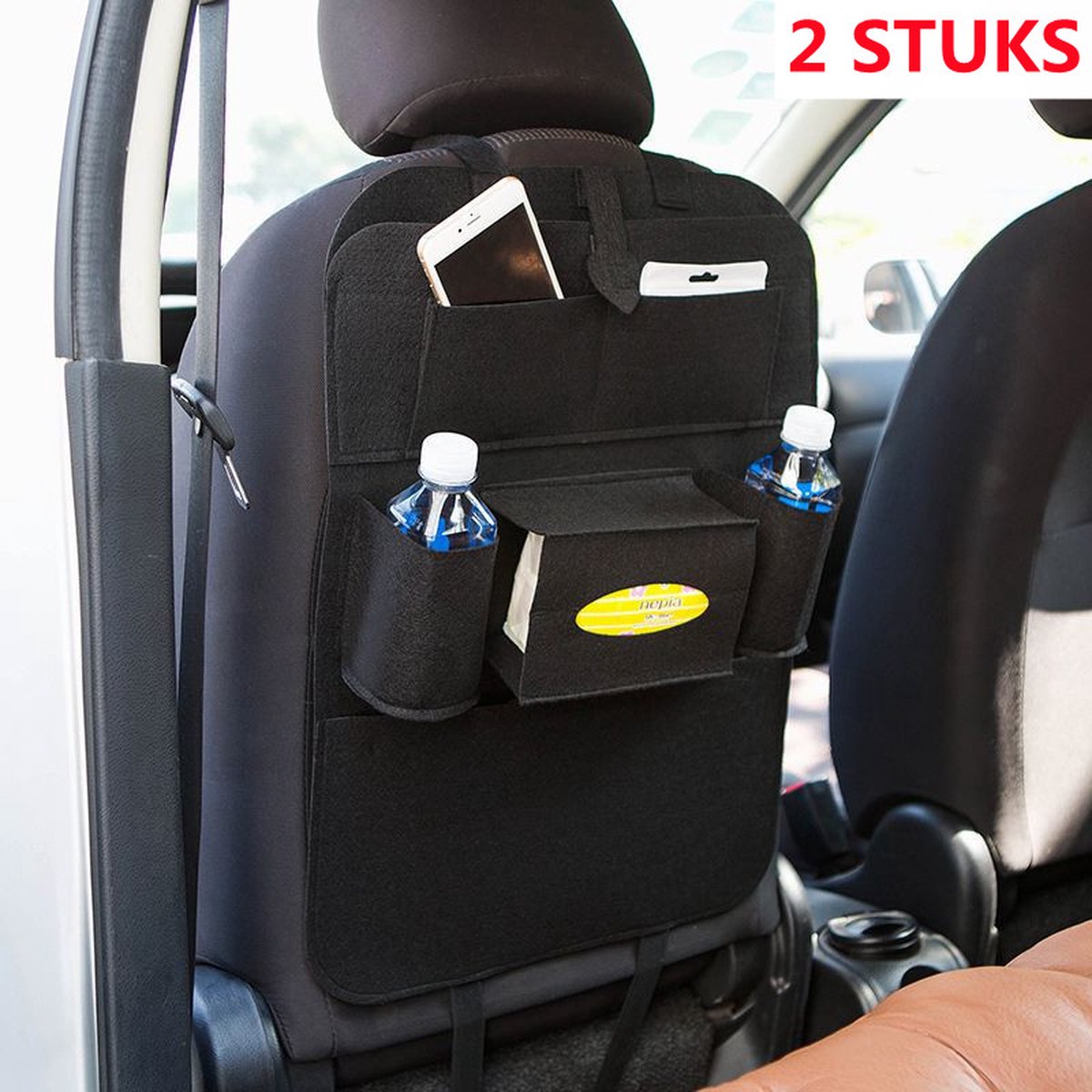 Image of 2 STUKS Auto Achterbank Opbergtas -Organisator -Multi-Pocket Reizen Opbergtas voor fles , tablets, Telefoon enTissue -zwart
