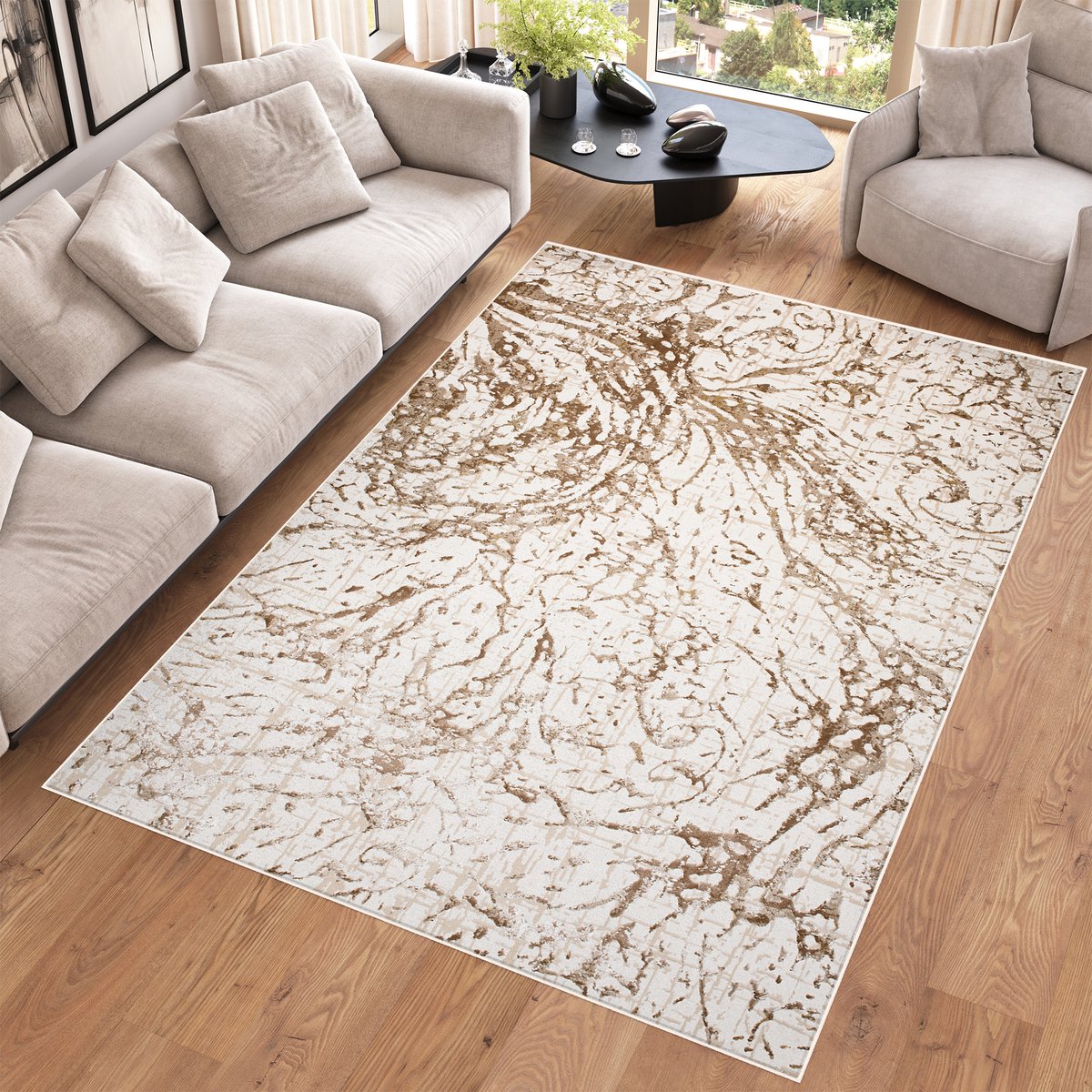 Tapiso Hera Vloerkleed Beige Creme Woonkamer Modern Tapijt Maat- 80x150 Creme Bruin