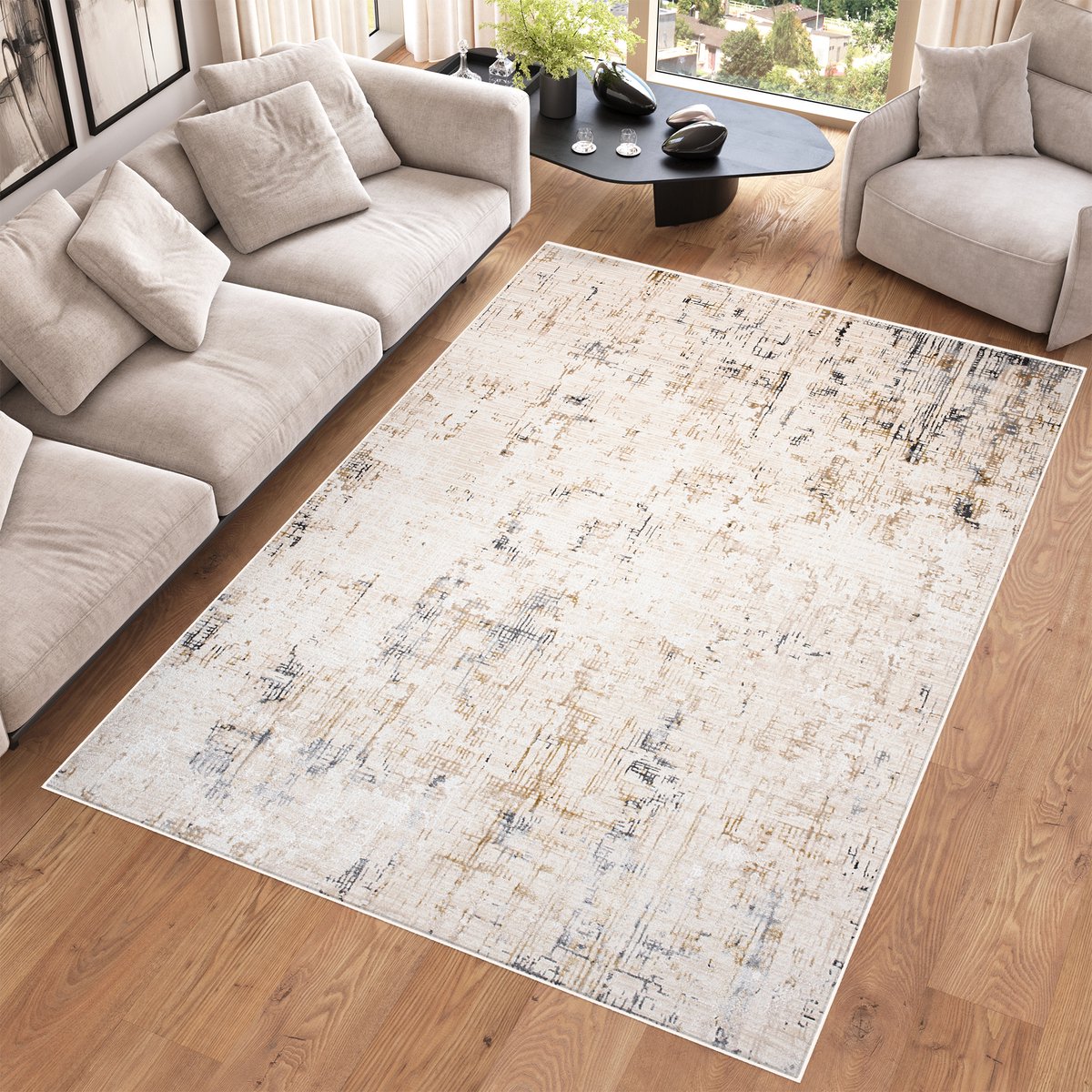 Tapiso Hera Vloerkleed Beige Woonkamer Gezaagd Modern Tapijt Maat- 140x200 Beige Grijs 2