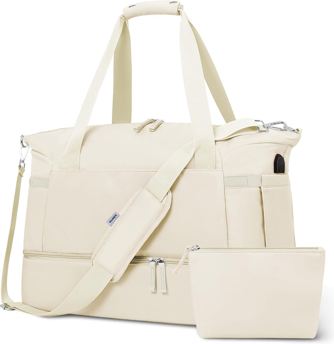 Kioto Weekendtas Dames - Duffel Bag - 37L - Vliegtuig Handbagage - Reistas - Travel Bag - Smart sleeve voor op Koffer - Waterafstotend - Weekendtassen & Reistassen - Beige