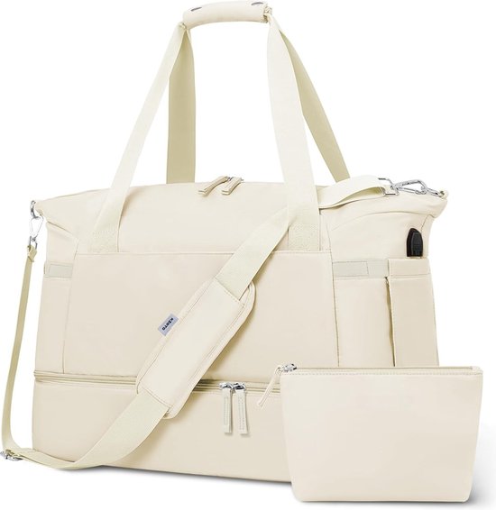 Kioto Reistas - Weekendtas Dames - 37L - Vliegtuig Handbagage - Duffel Bag - Travel Bag - Smart sleeve voor op Koffer - Waterafstotend - Weekendtassen & Reistassen - Beige