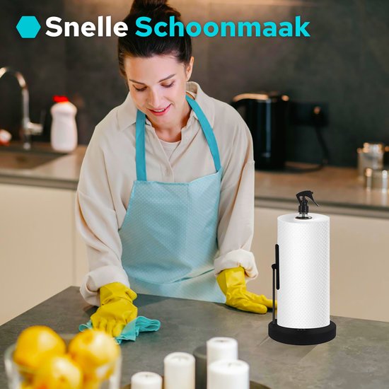 MATTI® - Porte-rouleau de cuisine avec Spray - Porte-essuie-tout - Porte-rouleau de cuisine Zwart - Avec Spray