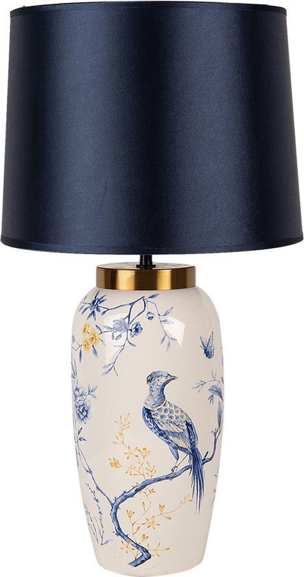 Clayre & Eef Lampe de table Ø 30x55 cm Blanc Bleu Céramique Lampe de bureau