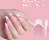 Soft Geltips Medium Coffin Classic French Nails Press Ons - French Manicure - 150 stuks Full Cover Frosted Nepnagels - Nepnagels met Lijm - Plaknagels met Lijm - 100 % soak-off - 150 stuks in Doos