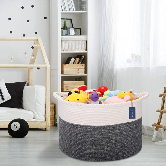 COMSE Extra grote dekenmand, geweven wasmand, 55 x 35 cm, kinderkamer
