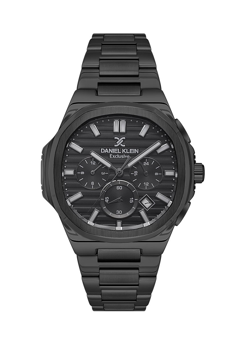 Daniel Klein DK.1.13614-5 - Horloge - Analoog - Mannen - Heren - stalen band - Achthoek - Metaal - Strepen - Datumaanduiding - Stopwatch - Chronograaf - 12-24H - Zwart