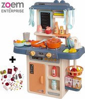 Zoem - Keuken – Blauw - Extra 60 accessoires - Stoom - Werkende kookplaat - Kinderkeuken - Keukenspullen - Ingrediënten - Keukengerei - Eten en drinken - Koken - Bereiden - Speelgoedkeuken - Keukenset – Cadeau – Verjaardag