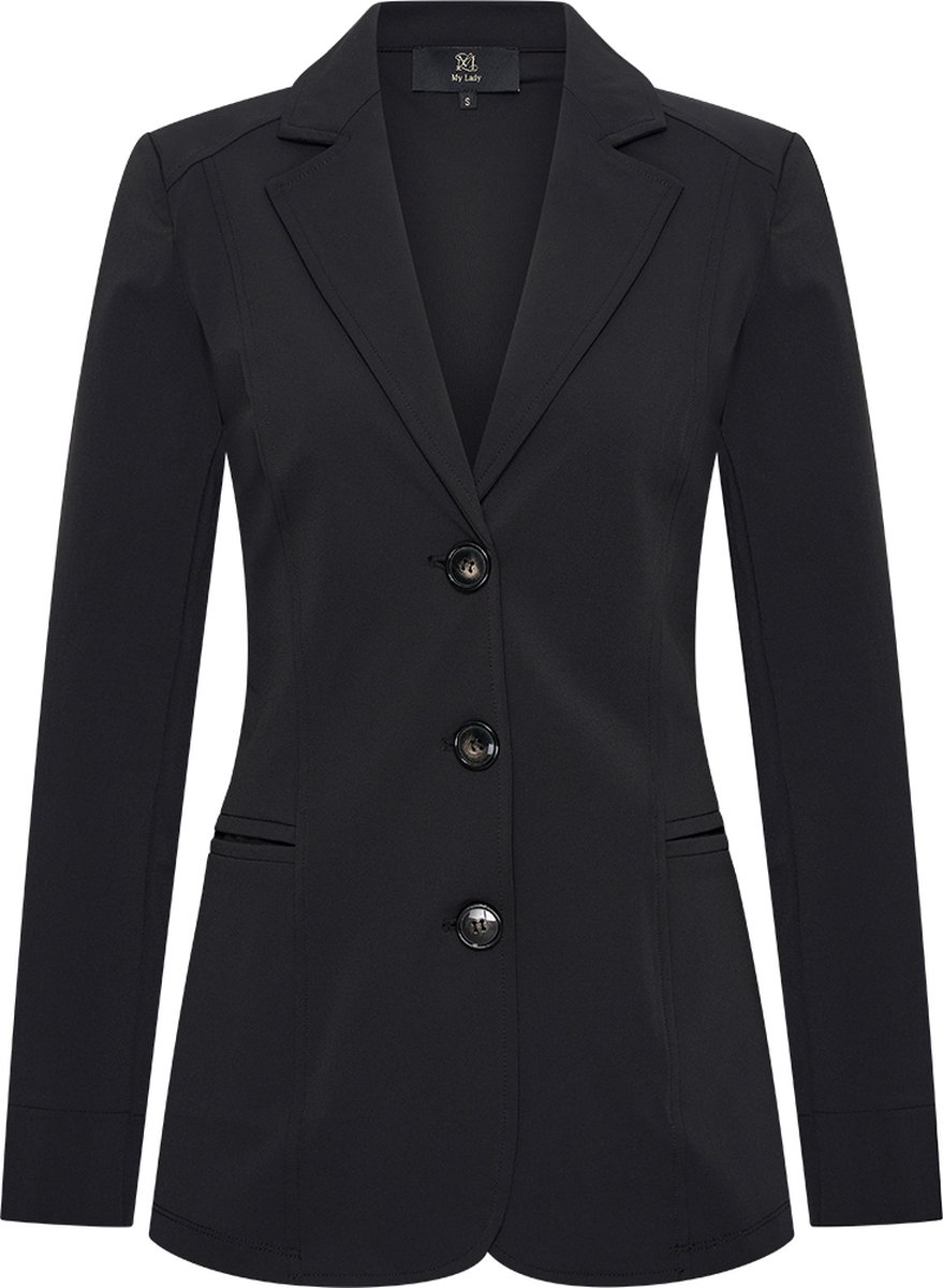 Mylady Travel (dunne soft ) Blazer Mid lang Besy Black (27-525-5648) Maat 3XL, De blazer valt klein , we adviseren een maat groter.stofsamenstelling 80% polyamide 20% elastaan ,Een duurzame, kreukvrij, snel droog. wassen 30°C - niet in droger