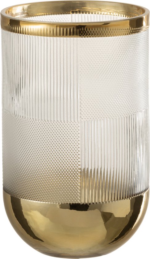 J-Line vaas Cylinder Motief - glas - transparant/goud - small