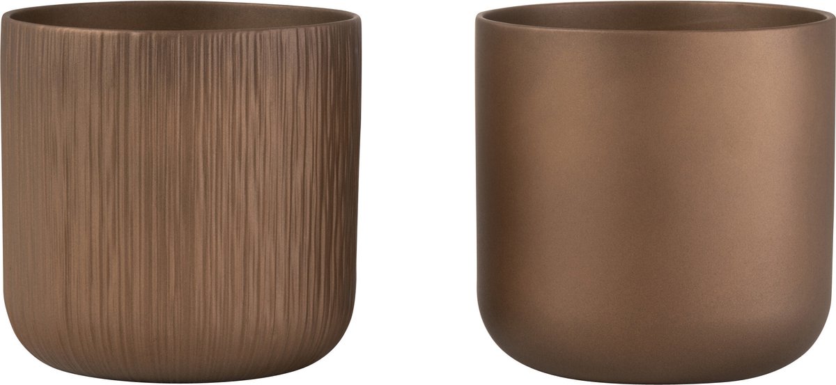 J-Line bloempot Gen - keramiek - goud/koper - extra large - 2 stuks - Ø 21 cm